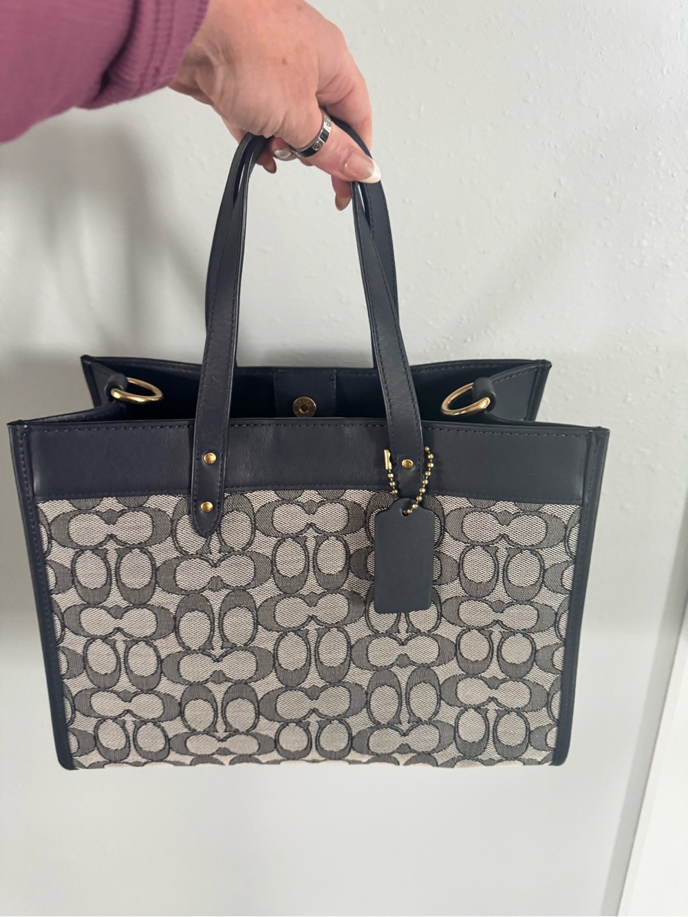 Coach Canvas Signature Tote in Grey and Navy
